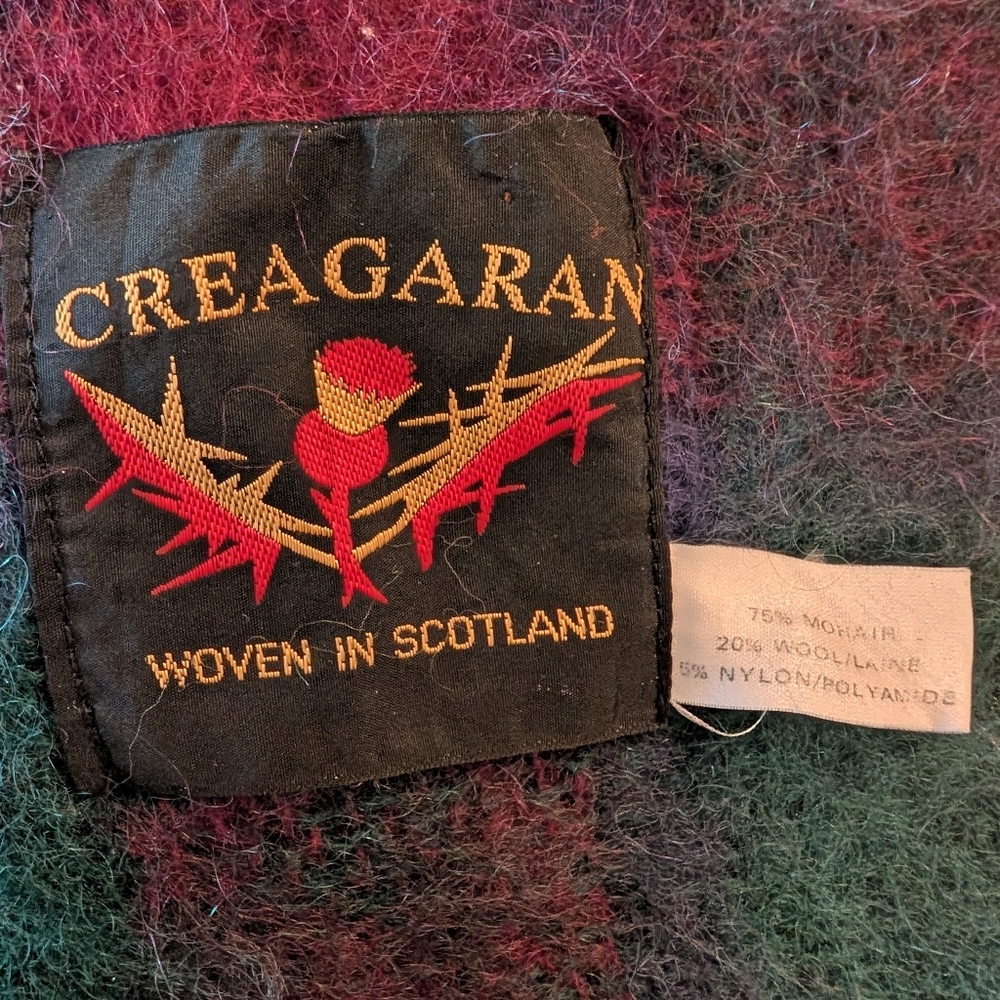 Creagaran Vintage Mohair Shawl, Teal Green & Burgundy - Picture 2 of 8